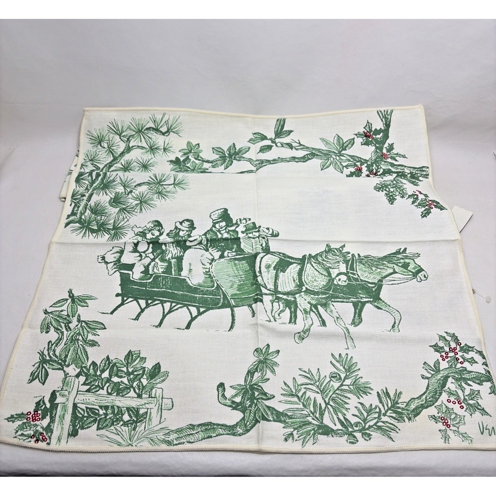 Vera Neumann Christmas Napkins Set of 8 Linen Sleigh Ride Winter Holiday Napkins